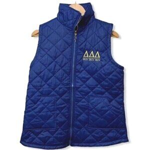 Delta Delta Delta DDD Sorority Fleece Lined Puffer Royal Blue Vest Heart Zip M